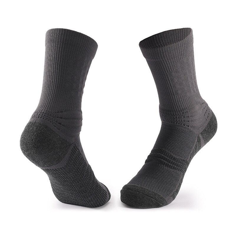 Sort hvid farve mænd sports sokker tykt håndklæde bund basketball sok mandlige fitness træning slid atletisk løbe sokker: Mørkegrå