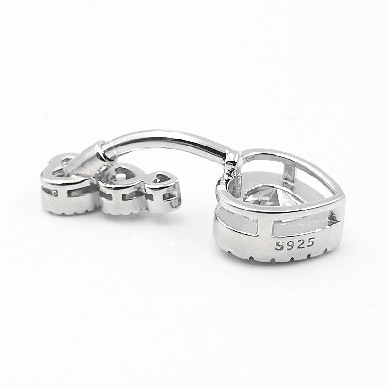 Neue Angekommene 925 Sterling Silber Herz Bauch Ring Bar Hantel CZ Nabel durchbohren Schmuck