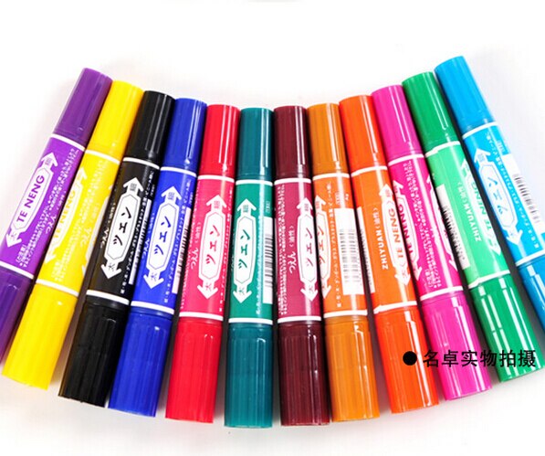 24 Stks/partij 12 Kleuren * 2 Grote Dubbele Slider Olie Marker Pen Multicolour Viltstift Tekenpen Mike pen