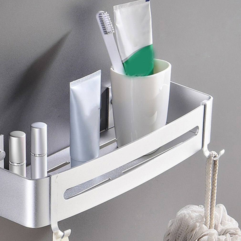 Enkelt dæk trekant firkantet kurv hylde shampoo opbevaringsorganisator med kroge stansning fri plads til badeværelsesstativ aluminium pa+pe