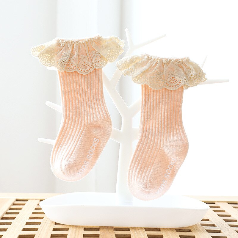 Novo crianças meias crianças meninas arco grande joelho alto longo macio algodão rendas bebê meias crianças kniekousen meisje dropshipping: lotus root powder / M 1-3Y