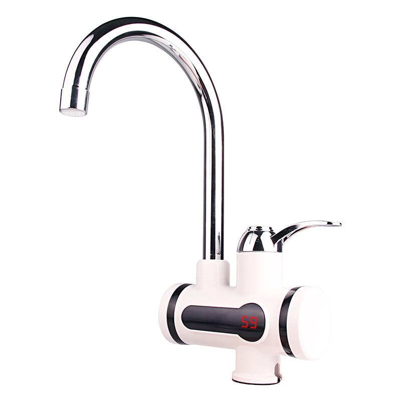 Doorstroomboiler, waterkraan, 3000 W, elektrische verwarming, kranen, 360 graden draaibaar, roestvrij staal, elektrische warmwaterkraan, onmiddellijke verwarming, armatuur met led-temperatuurweergave (wit