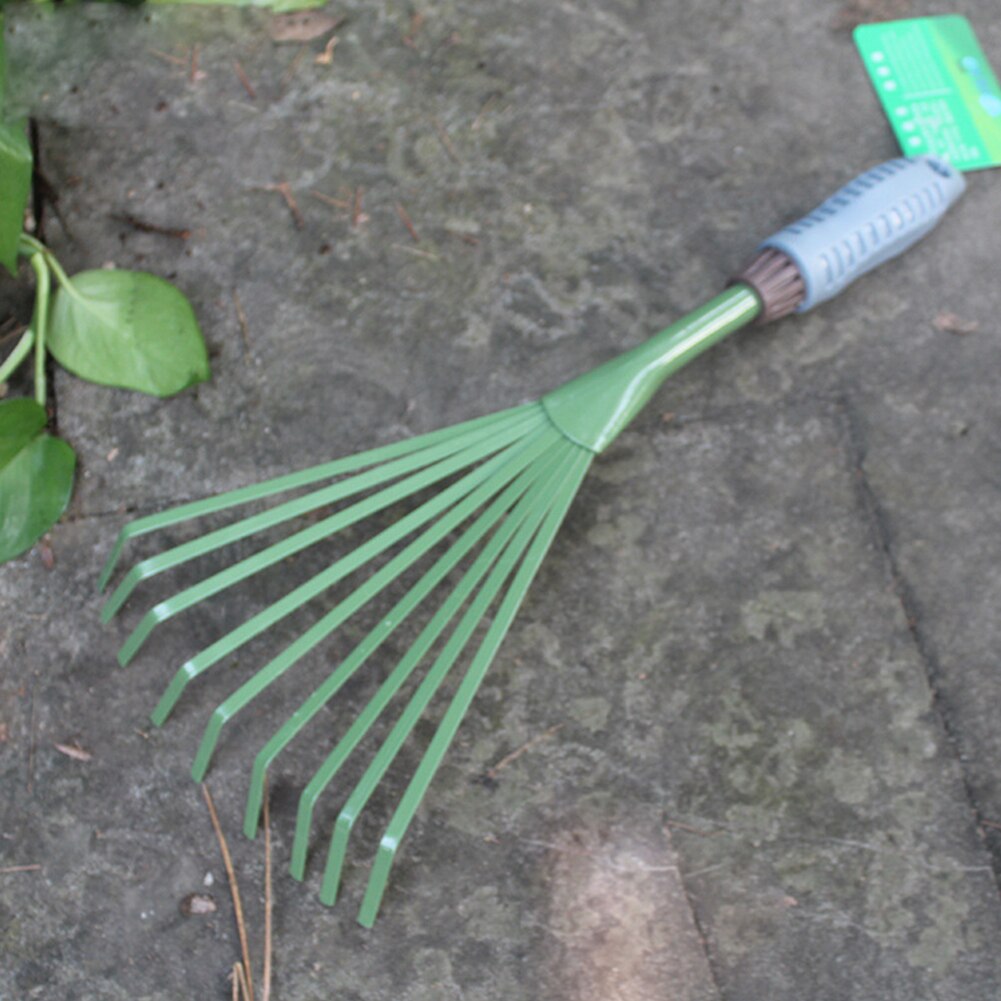 Widen Thicken Portable Iron Tools Durable Grass Rake Green Nine Teeth Courtyard Shovel Practical Garden Loose Soil