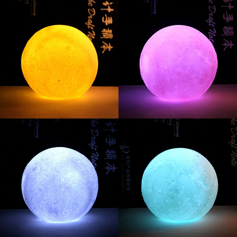 Moon Lamp 4 Color 3D LED White Blue Pink Yellow Night For Kids