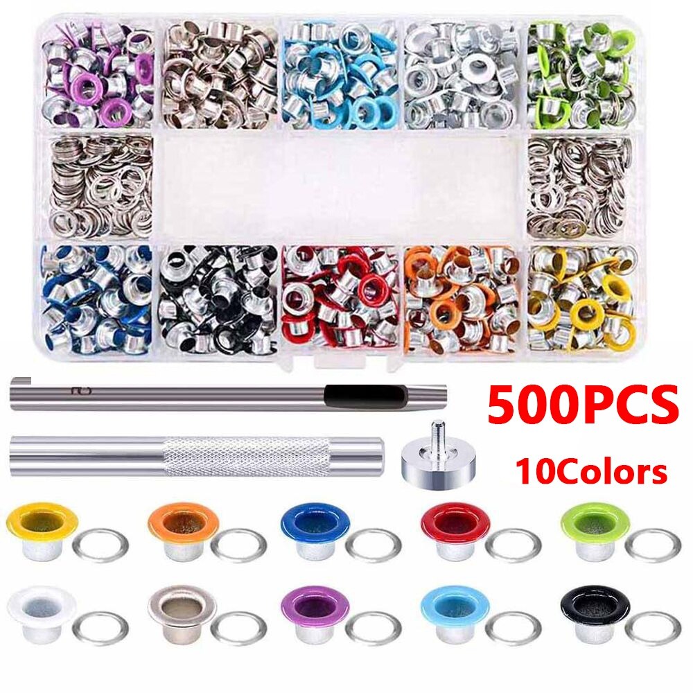 300/360/500/600Sets 5mm Grommet Rings Sets Punch Eyelets Colorful Grommet Kit Metal Eyelets Set with Install Tool
