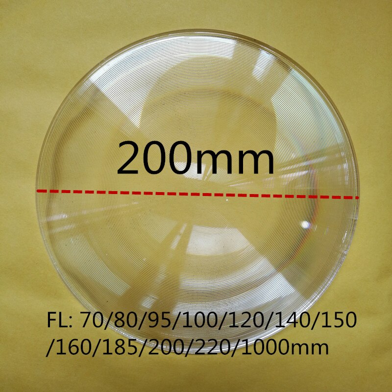 200mm diameter rund sol fresnel linse med 70/80/95/100/120/140/150/160/185/200/220/1000mm