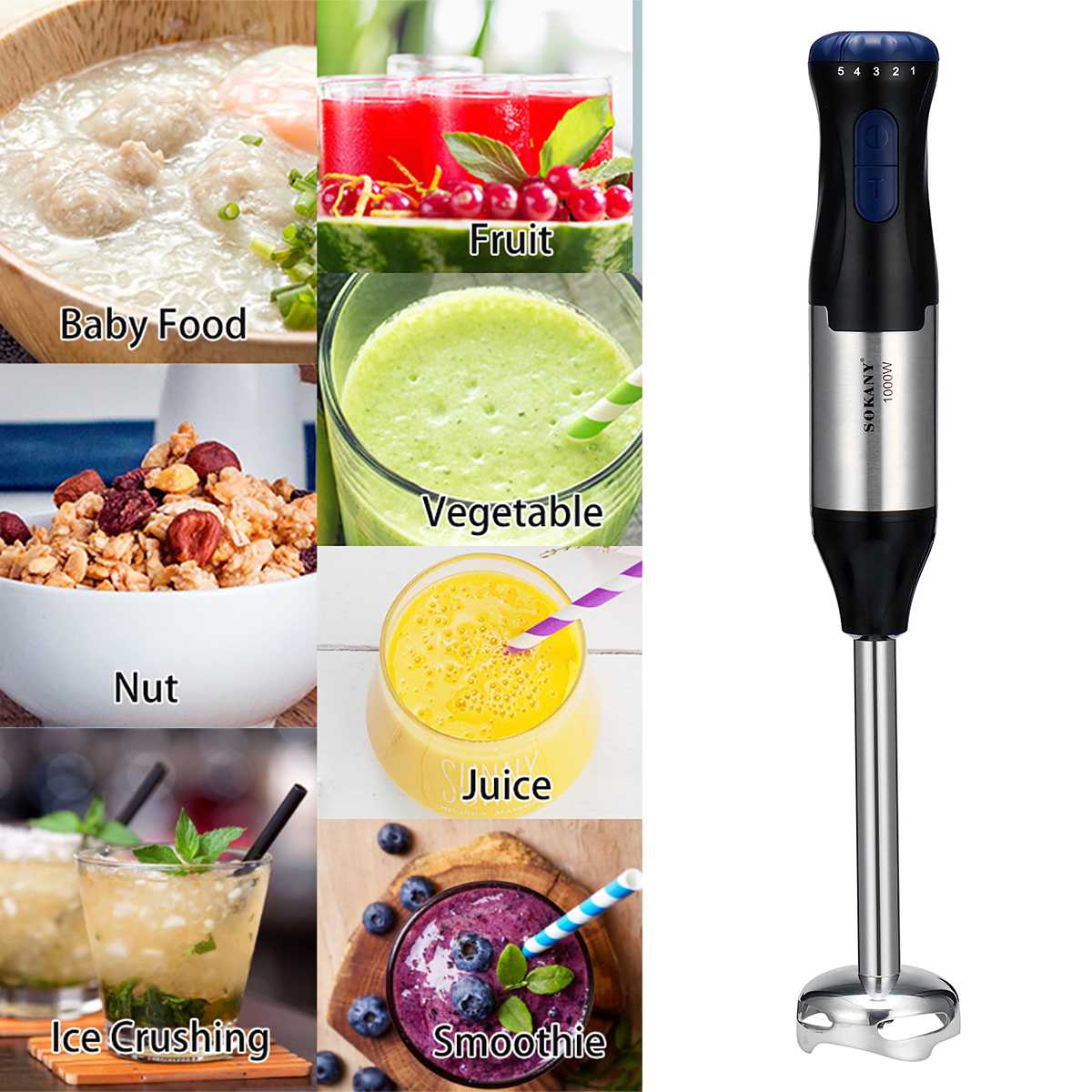 4 In 1 Multi Keukenmachine Rvs Blender 5 Speed Elektrische Stok Staafmixer Ei Garde Mixer Juicer Vlees grinder