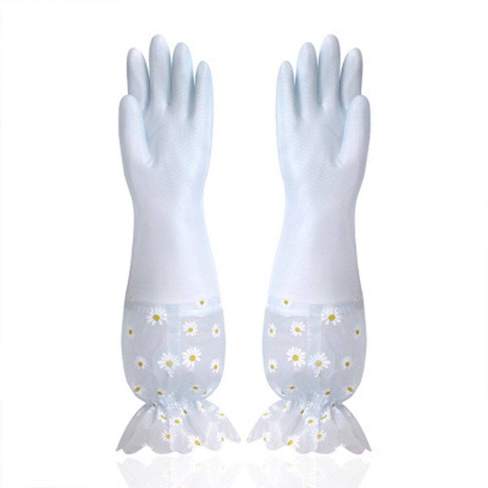 Daisy Dishwashing Clean Long Sleeve Gloves For Kitchen Dishes Clothes Cleaning Toliet Bathroom Housework Gloves: Blue 1 pair / L