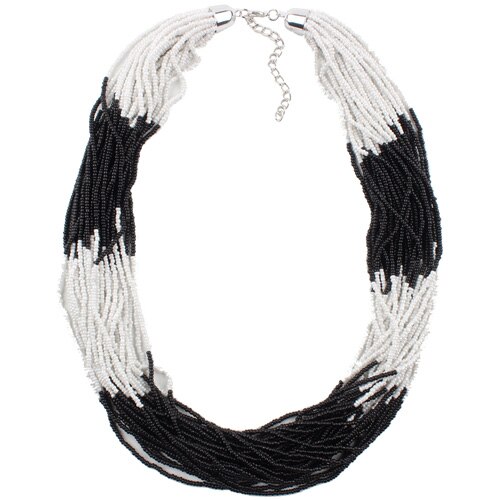 Claire jin håndlavede små perler streng farverig boheme halskæde kvinder choker flerlags halskæder vintage smykker: Sort og hvid