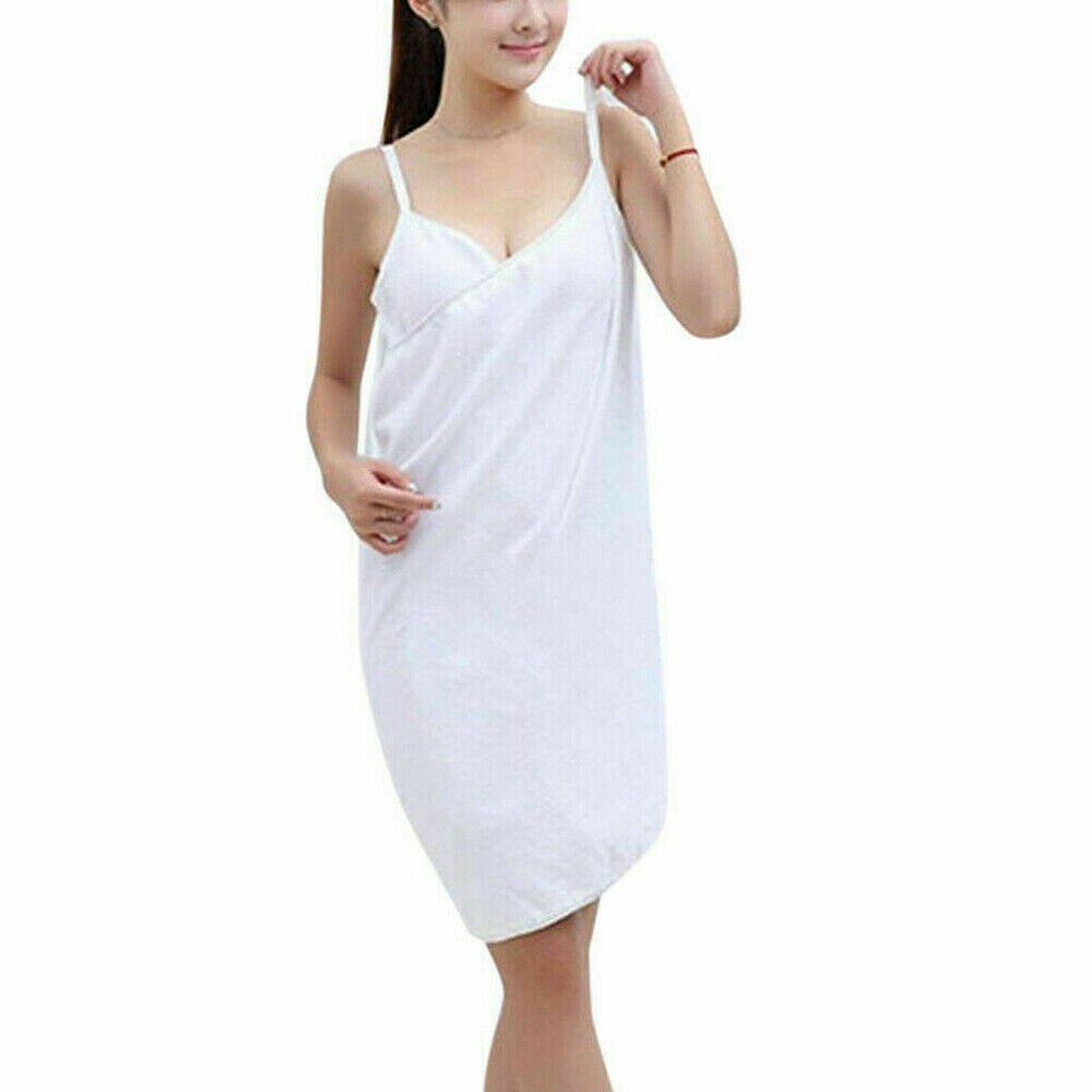 Svømning håndklæder kvinder hurtigtørrende badehåndklæde absorberende blødt bad bærbar søvn slid kjole: Hvid