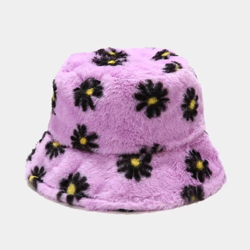 Chapeau seau à motif marguerite pour fille, Bob casquette Panama pour pêcheur, garde au pour l&#39;extérieur, automne et hiver: Purple black