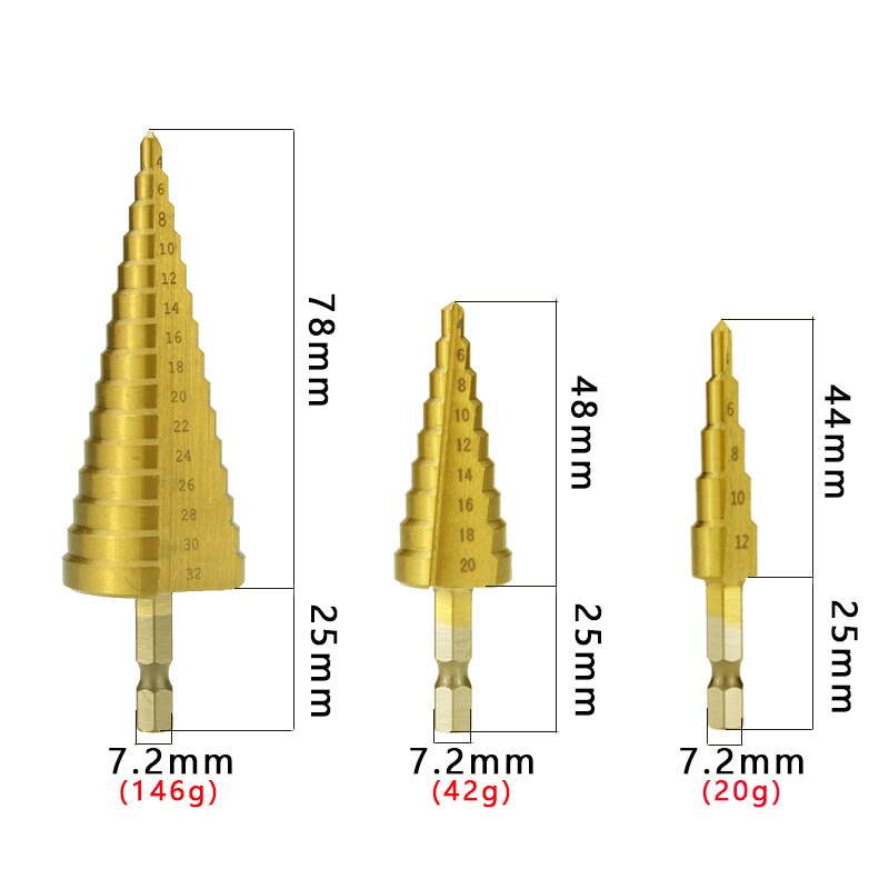Hexagon Handle Straight Groove Step Drill Step Drill Alloy Thin Aluminum Plate Iron Plate Hole Opening Set Pagoda Drill 3 Pc