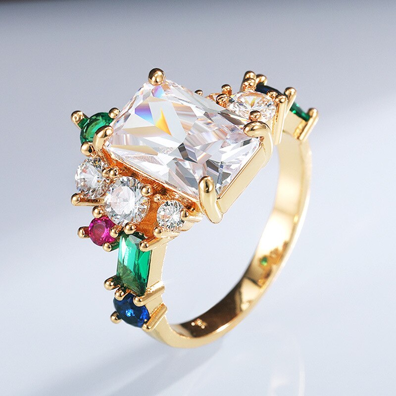 Luxe Cz Ring Liefde Kleurrijke Zircon Stone Pave Instellen Verzilverd Beste Kerstmis Nieuwjaar Ringen Voor Vrouwen