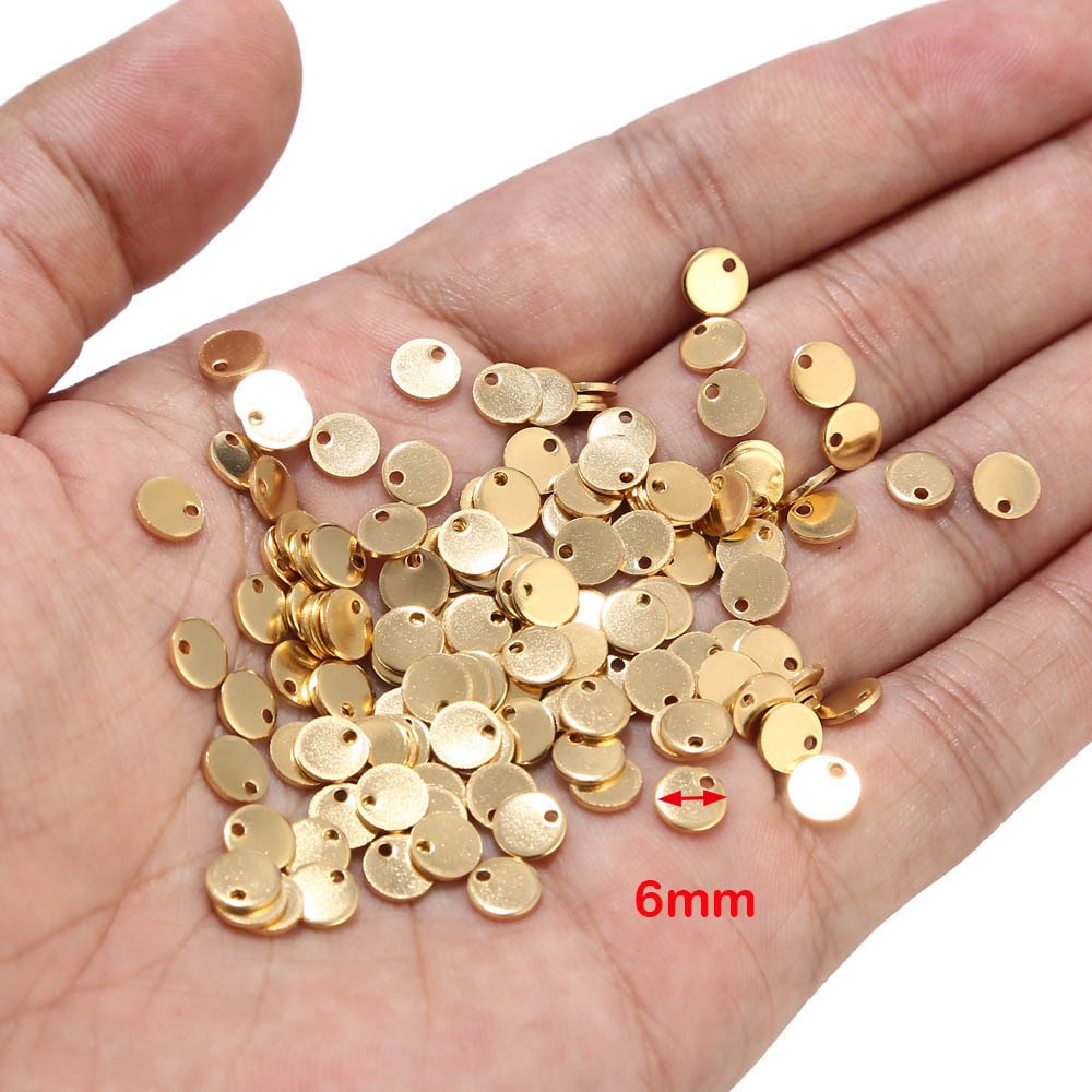 80pcs 304 Roestvrij Staal Platte Ronde Cirkel Blank Stempelen Tag Hangers Bedels 6mm/8mm/10mm voor Sieraden Maken Goud Staal Kleur