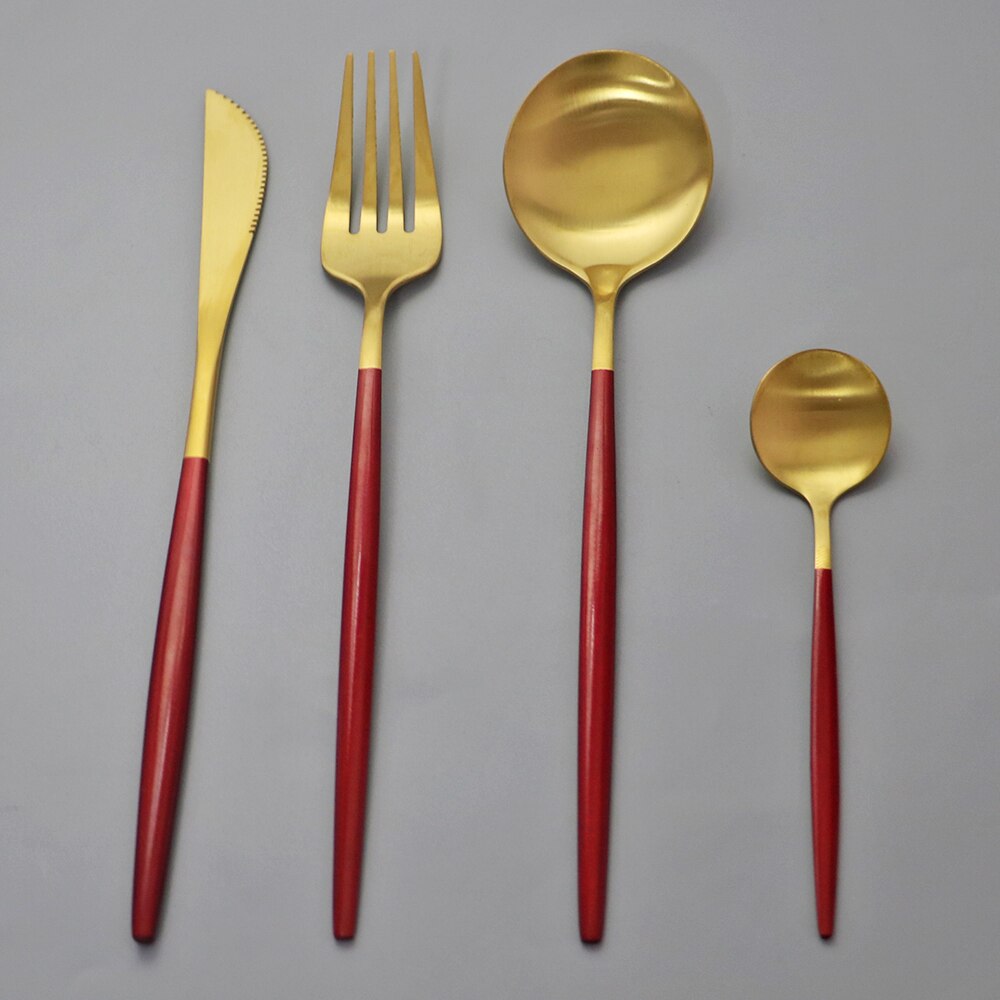 Western 4 pièces rose or mat ensemble de couverts 304 en acier inoxydable vaisselle couteau fourchette cuillère vaisselle cuisine dîner couverts ensemble