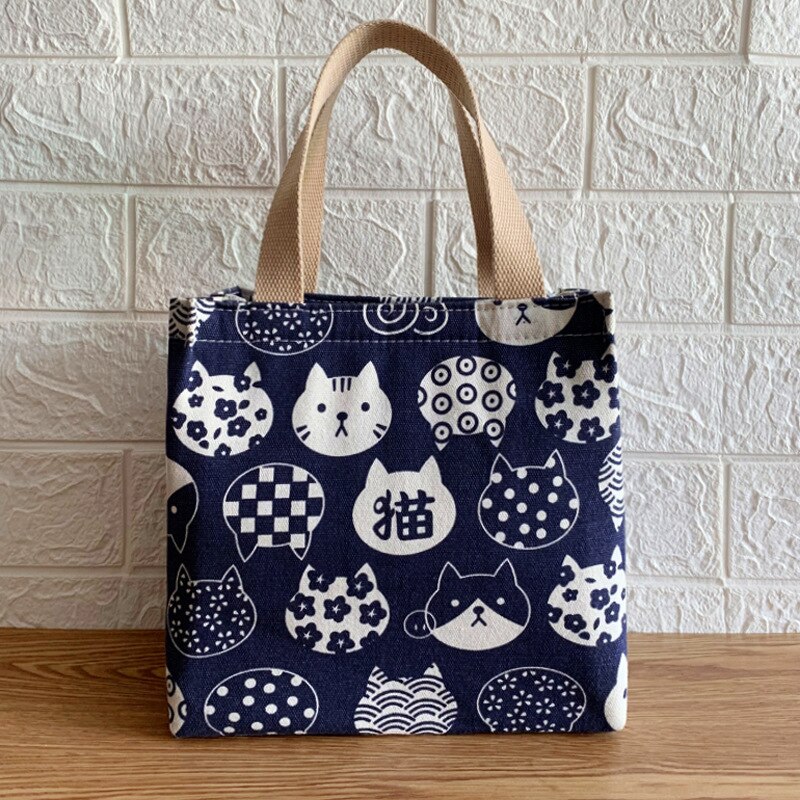 Sac à Lunch isotherme en toile pour femmes et enfants, motif fonctionnel, Portable, isolé, chat mignon, nourriture thermique, pique-nique: A
