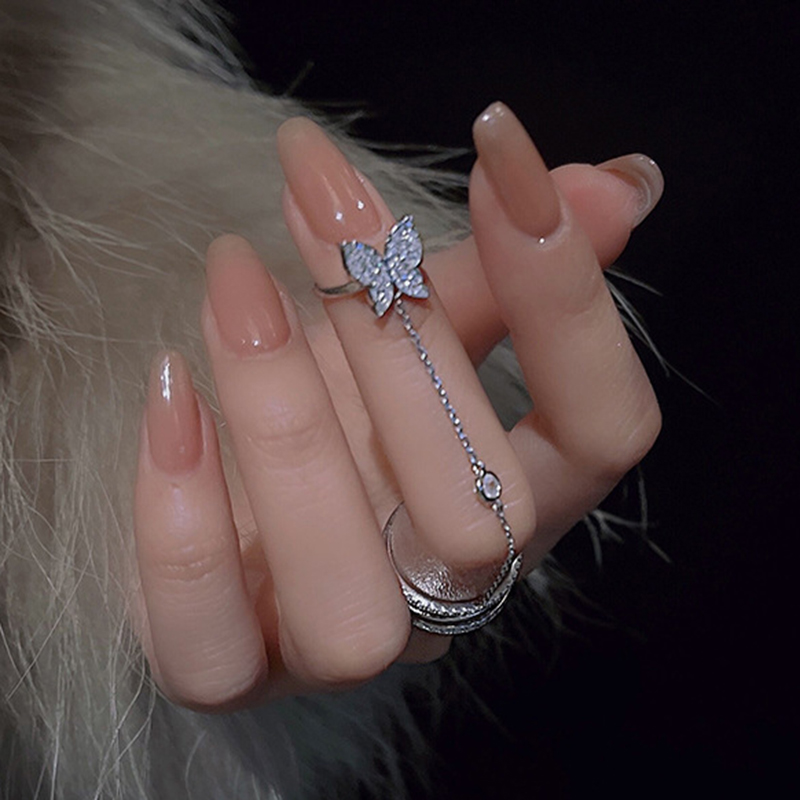 Double Finger Chain Rings for Women Alloy Adjustable Open Finger Ring Party Trend Jewelry