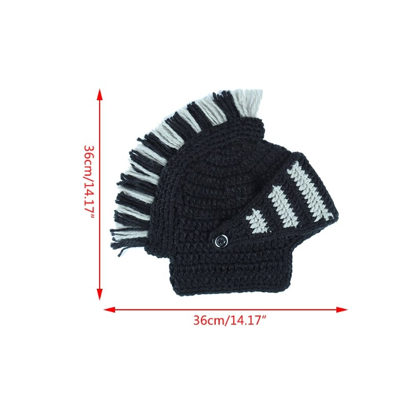 Casco de punto de caballero romano con borla, gorro de calavera con orejera y borla, divertido