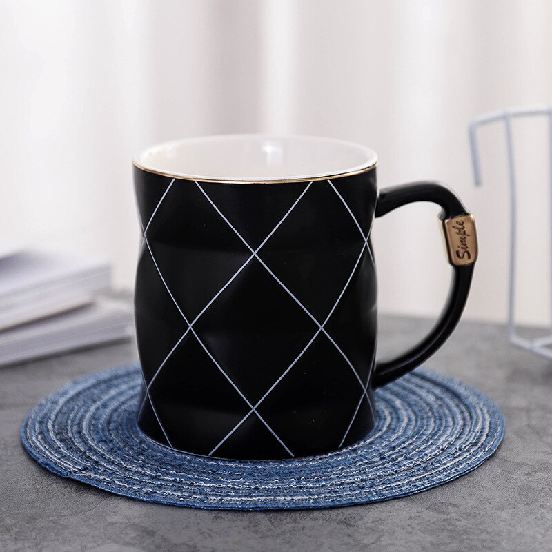 nordisch Goldene Schwarz und Weiß Netz Geometrie Keramik Kaffee Becher Porzellan Saft Trinken Tasse Kaffee Milch Tee Tasse: Schwarz
