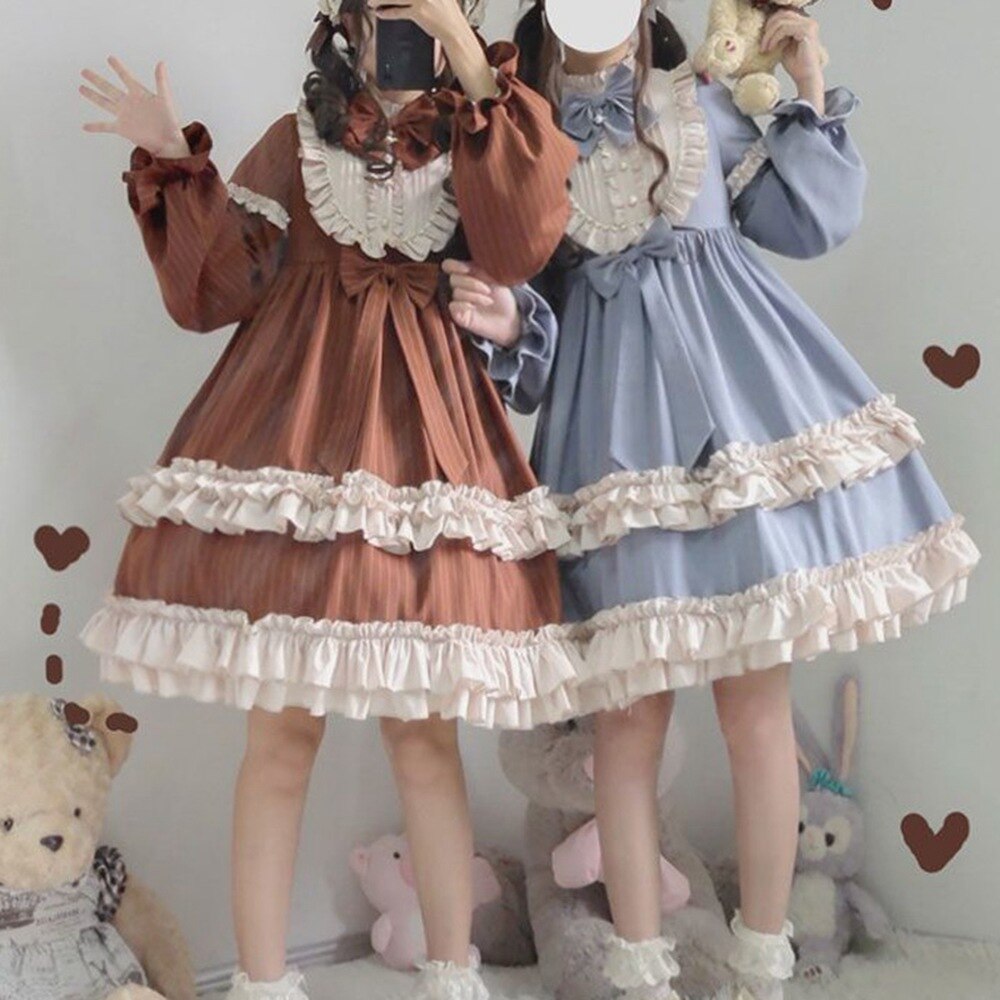 Kawaii Soft Sister Lolita Dress CoCoa Milkshake Daily Party Girl OP Victorian Princess Dress Gothic Loli Dress Vestidos AFC617