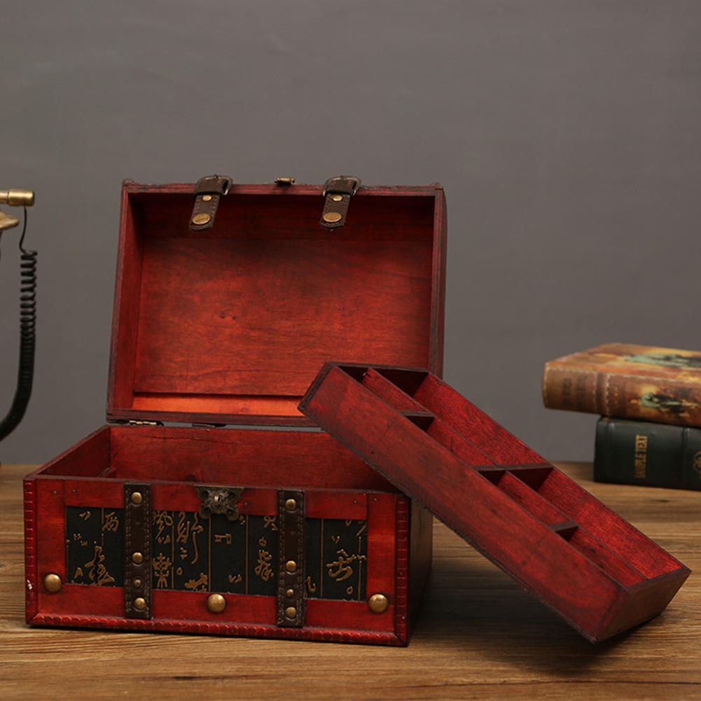 Treasure Chest With Lock Box Cosmetics Jewelry Treasure Hunt Box Wooden Crafts Decorative Ornaments