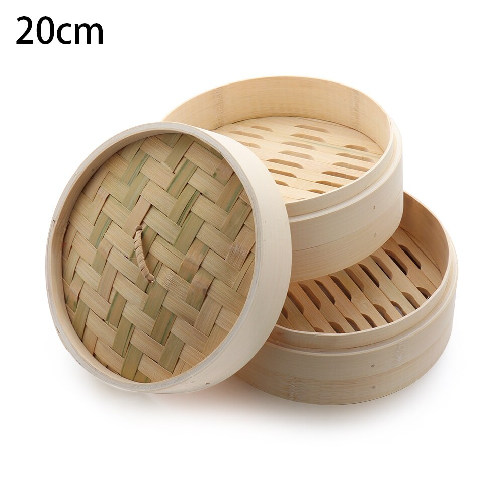 10/15/18/20/25.5cm 2 Tiers Natural Bamboo Cage Steamer Basket with Lid Bao Bun Steamers Home Kitchen Cooking Supplies: 20cm