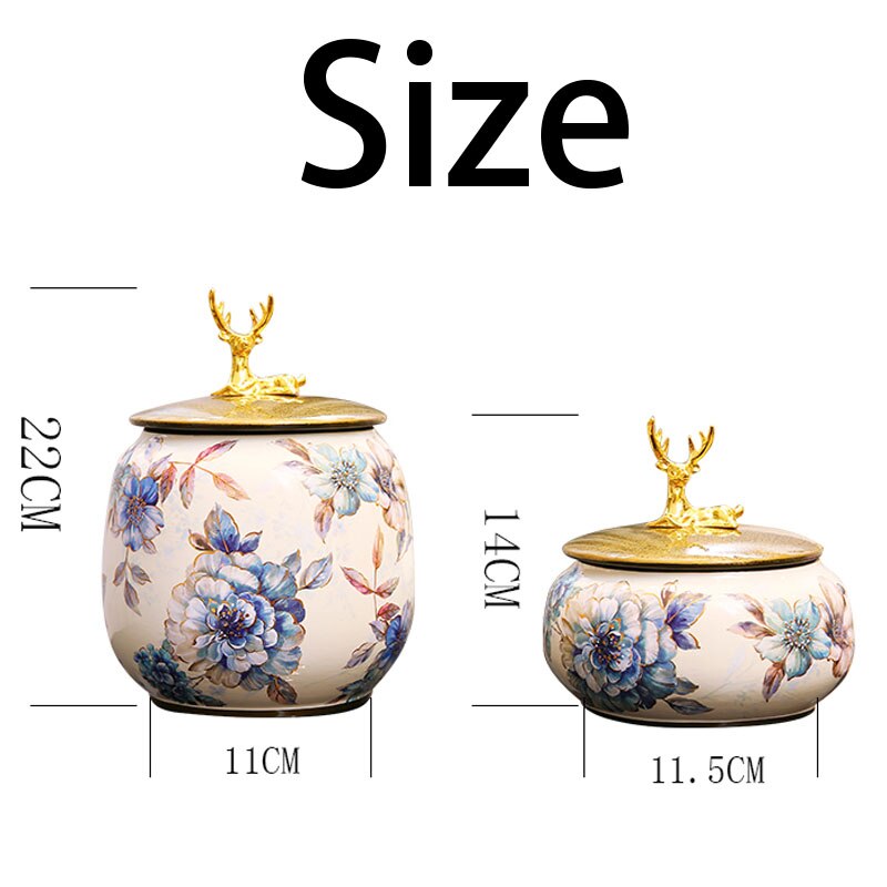 Gouden Elanden Keramische Opslag Potten Met Deksel Bloemen Decoratie Sieraden Cosmetische Organizer Jar Kaptafel Organisatie Tanks