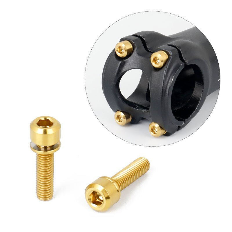 Deemount 6 pz/lotto di Titanio TC4 Bulloni M5x18 Esagonale Testa W/Rondella per Stelo cambio Morsetto del Reggisella Ti Vite Bicicletta parti di fissaggio: d'oro colore