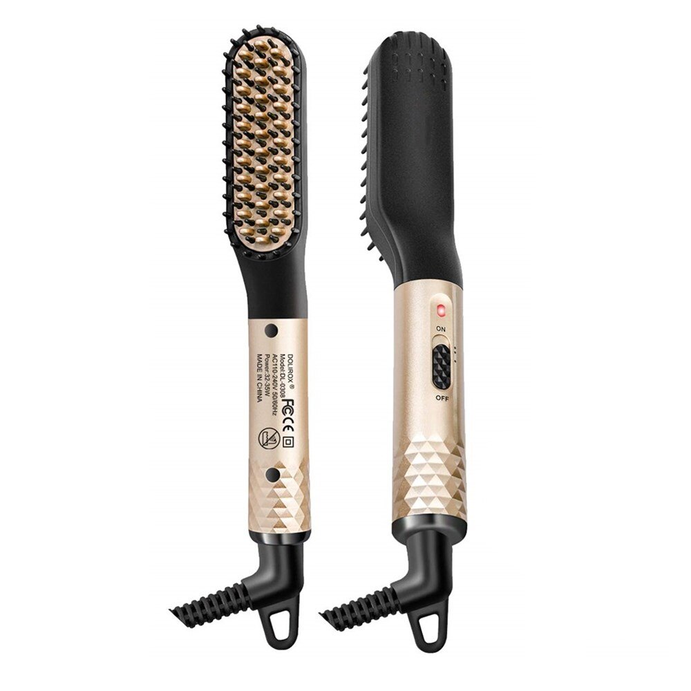 Peigne électrique à défriser pour hommes, brosse à cheveux multifonctionnelle, peigne à lisser la barbe, bigoudi, coiffeur rapide: Or / EU