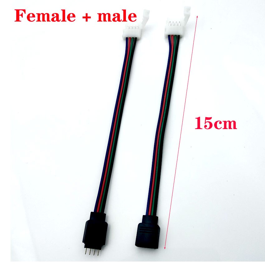 5 pces 4pin 5pin 10mm 12mm led strip conector clipe fêmea conector cabo 15cm fio para 5050 rgb rgbw rgbww led luz de tira