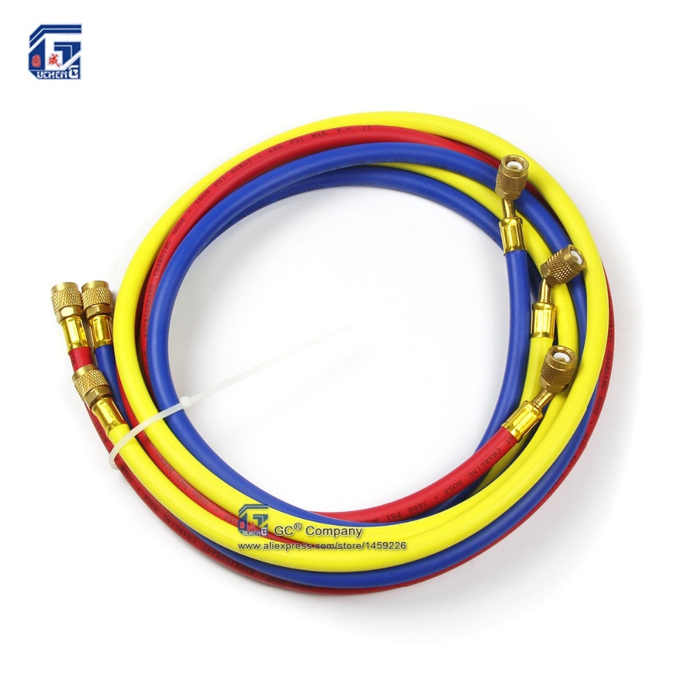 72 &#39;&#39;(1.8 metros) 1/4&#39;&#39; SAE Manguera de Carga de Tres colores R134a R12 R22 R502 Refrigerante 404A Un Coche A/C Aire Acondicionado sistema