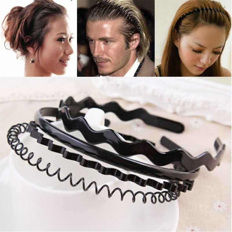 unisex männer Frauen Sport Welle Haar Band Metall Schwarz Hairband Stirnband Haarreif