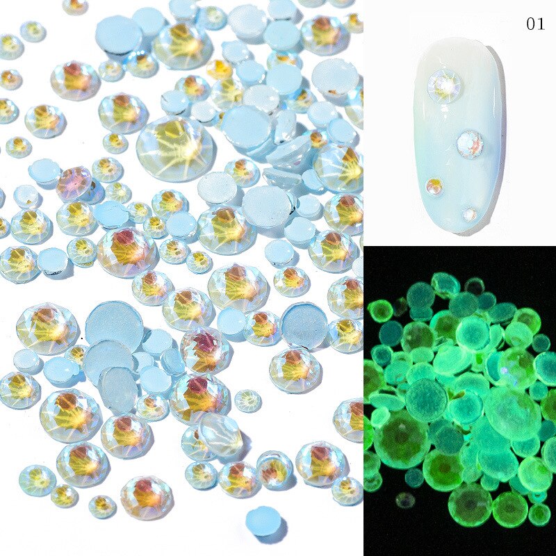 1 Pack Lichtgevende Kristallen Gemengde Size SS6-SS20 Nail Art Rhinestone Decoraties 3D Glitter Diamond Jewelly Glow In The Dark Ornamenten: color1