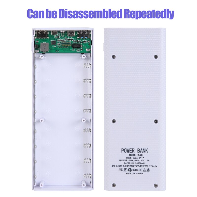 Afneembare QC3.0 Dual Usb Lcd-scherm Diy 8X18650 Batterij Case Powerbank Shell Draagbare Externe Box Powerbank Protector