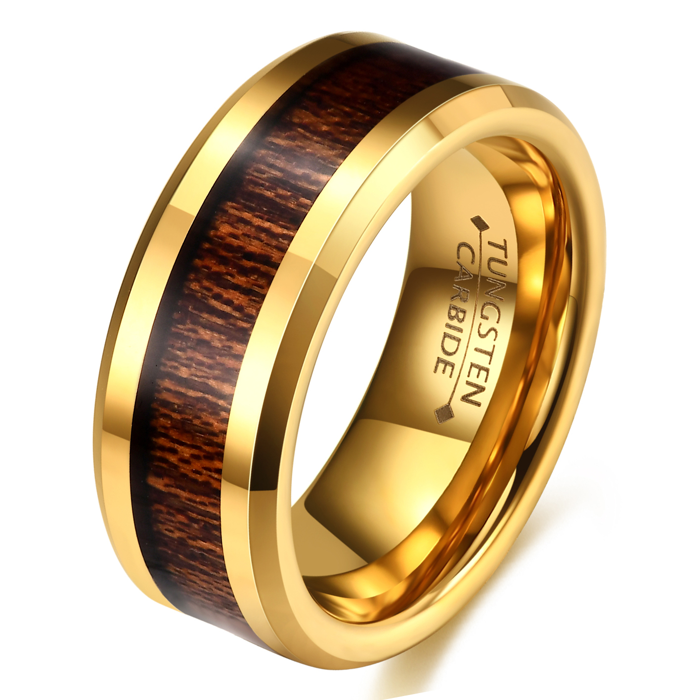 VQYSKO Anillo de boda de tungsteno y madera para personas mayores, caja marrón de 8MM, anillo de boda para hombre, anillo de madera, para hombre: 10 / Negro