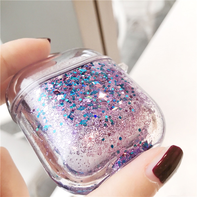 For AirPods Pro Colorful Glitter Dynamic Liquid Quicksand Crystal Clear Case for AirPods 1 2 Transparent Earphone Cover