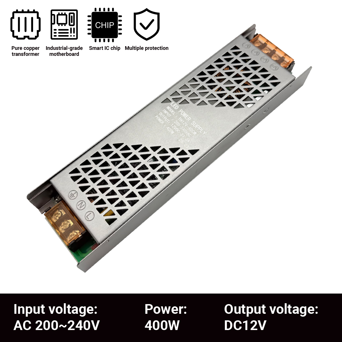 Ultradünner Treiber für LED-Streifen, Konstantspannungs-Netzteil, DC 12 V/24 V, Beleuchtungstransformatoren, Mini60 W, 100 W, 150 W, 200 W, 300 W, 400 W: Himmel Blau