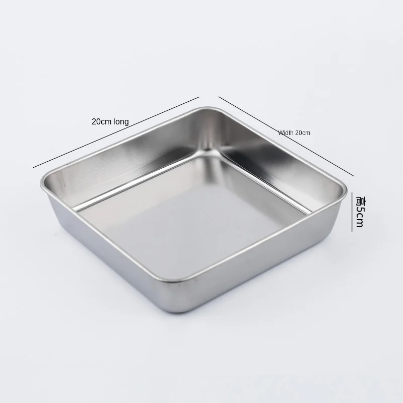 Bandeja cuadrada de acero inoxidable para hornear, bandeja de fondo plano de estilo japonés, bandeja de drenaje para Hotel, caja de mantenimiento fresco con tapa: Grey