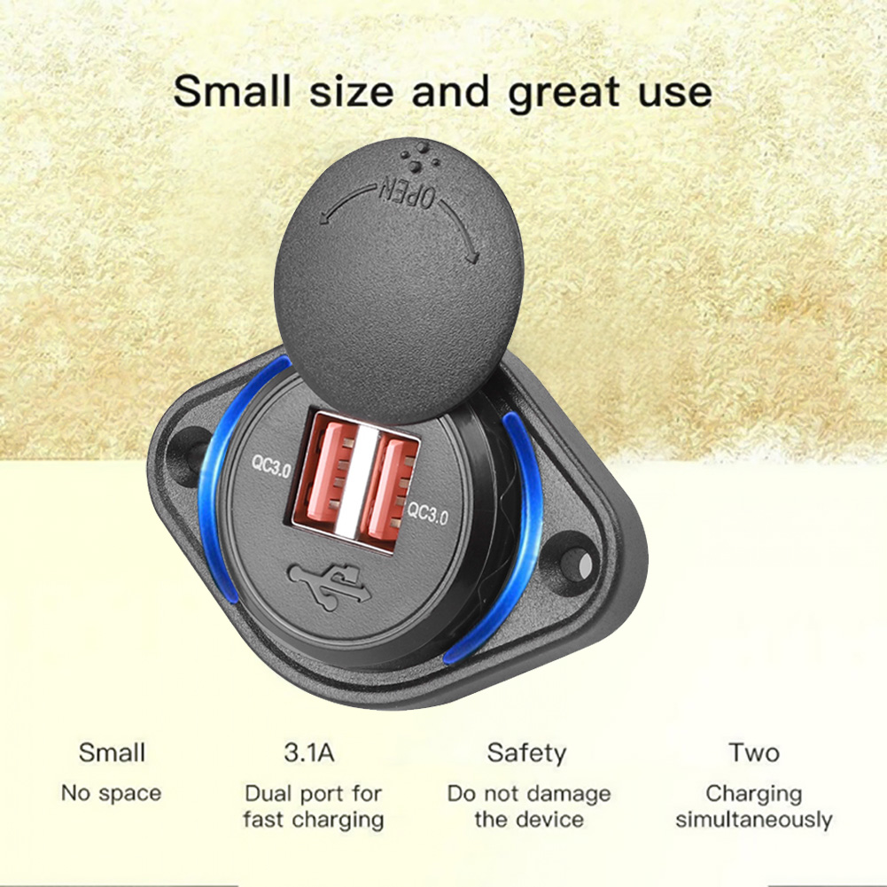 12-24V Dual Ports Car Charger Socket USB Charger Outlet Power Adapter with Sliding Cap for Car Motorcycle Truck ATV RV Boat