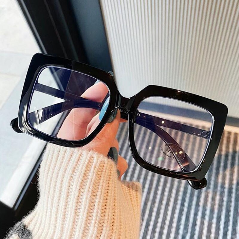 Klare firkantede briller kvinner overdimensjonerte gjennomsiktige optiske briller innfatning kvinnelig vintage anti blått lys brille