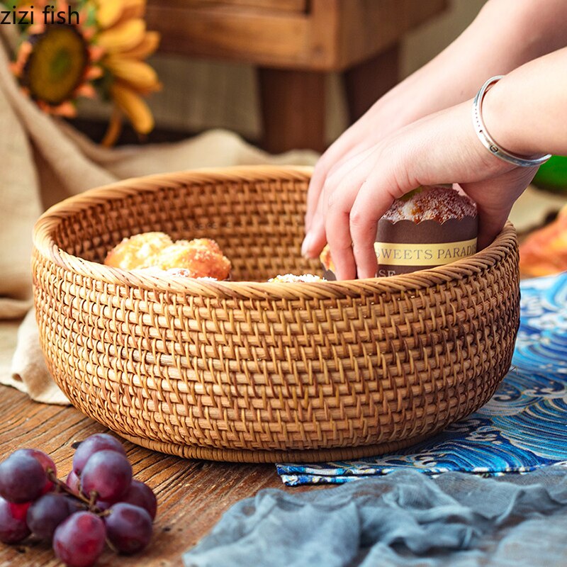 Rattan Fruit Plates Storage Basket Nut Dried Fruit Tray Bamboo Weaving Baskets Household Snack Candy Storage Containers