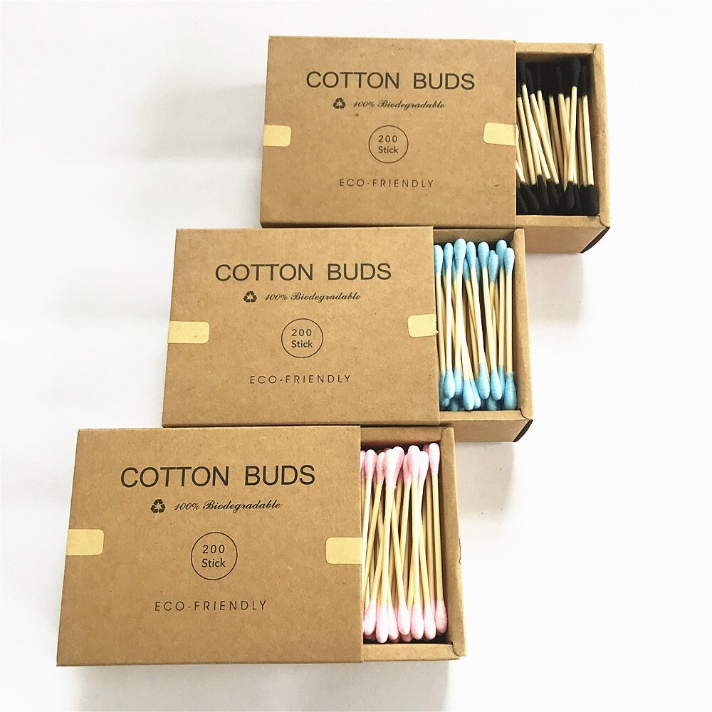 Boîte de coton tiges en bambou, emballage carton qui contient 1000 bâtonnets en bois, double embout, pour le soin des oreilles et du nez, accessoire de maquillage
