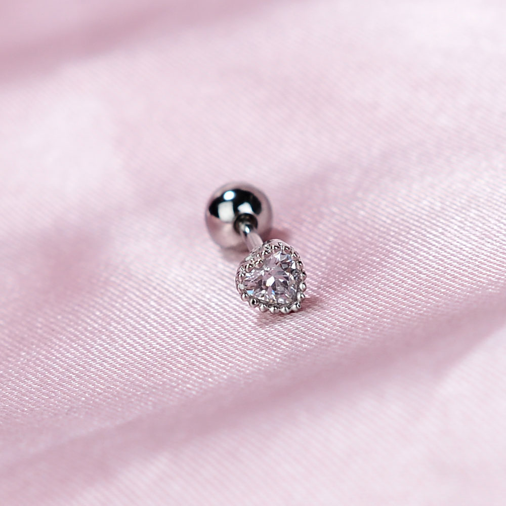 1 Pza lindo minimalista Mini pendiente con forma de corazón brillante cristal colorido CZ tornillo trasero pequeño cartílago Piercing pendiente joyería: Rosa