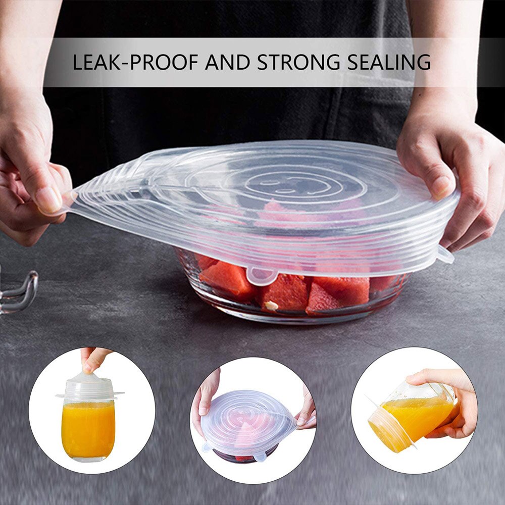 6 couvercles en Silicone de alimentaire, bouchons élastiques, adaptables, anti-poussière, pour aliments frais