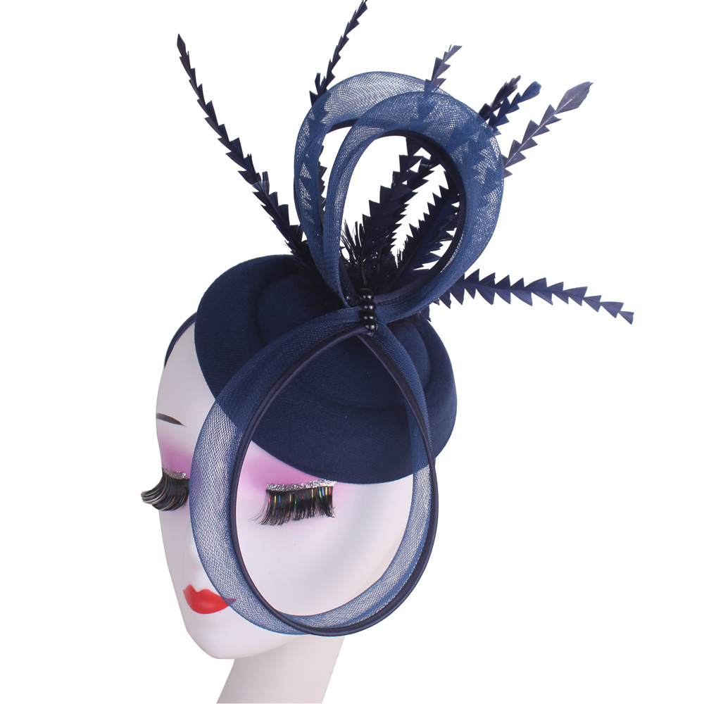 Kentucky Party Pillbox Cap Bruiloft Vrouwen Kerk Tovenaar Veren Hoed Elegante Dames Bruiloft Hoofddeksel Evenement Nigh Thee Chapeau: Marineblauw
