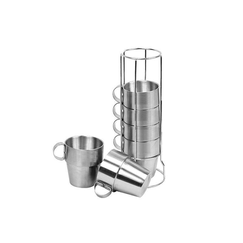 reutilizable doble capa Anti-escald de acero inoxidable apilable taza de agua café Set con soporte de taza tazas Set fácil de limpiar: 7pcs