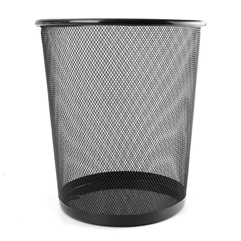 Simple office home iron mesh trash round trash Kitchen debris cleaning bucket 2pcs black