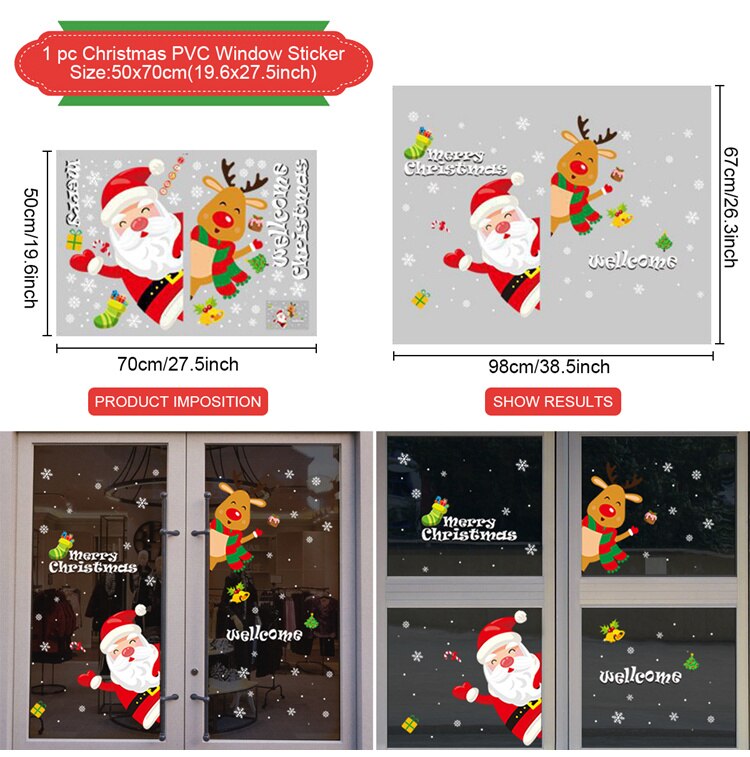 Pegatinas navideñas para pared, calcomanías para Festival de ventana, Papá Noel, muñeco de nieve, decoraciones navideñas para el hogar, adornos de Navidad y Año: Window Sticker 5