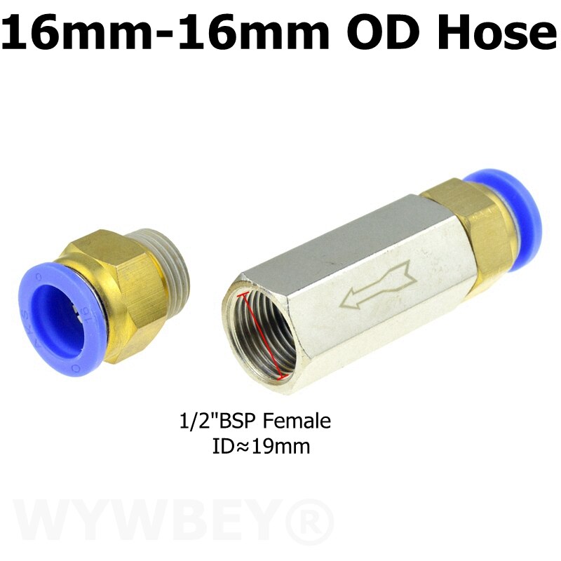 Pneumatisk backventil 6mm 8mm 10mm 1/4 od slang envägsventil luftgas enkelvägs mässingsventil luftkompressor rörkopplingsadapter: Cv-blå-pc -16mm