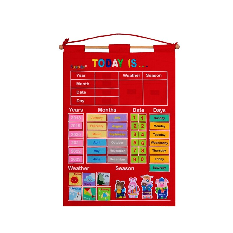 Kindergarten Infant Teaching Aid Educational Toy Learning English Letter Weather Date Season Calendar Teaching Tool: Red